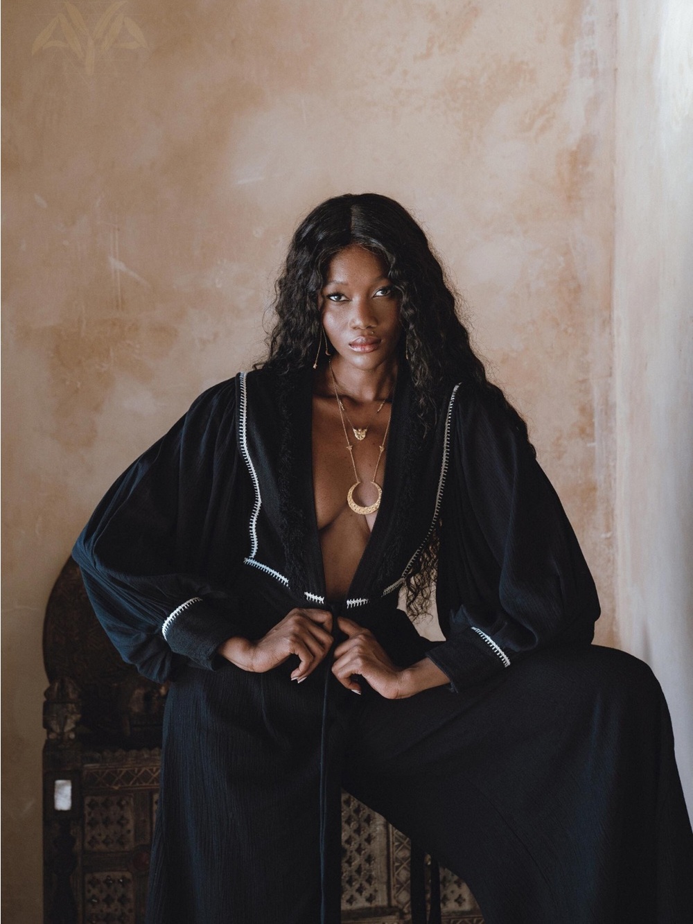 Black Draped Blouse with Decorative Trim - Women Tops Blouses